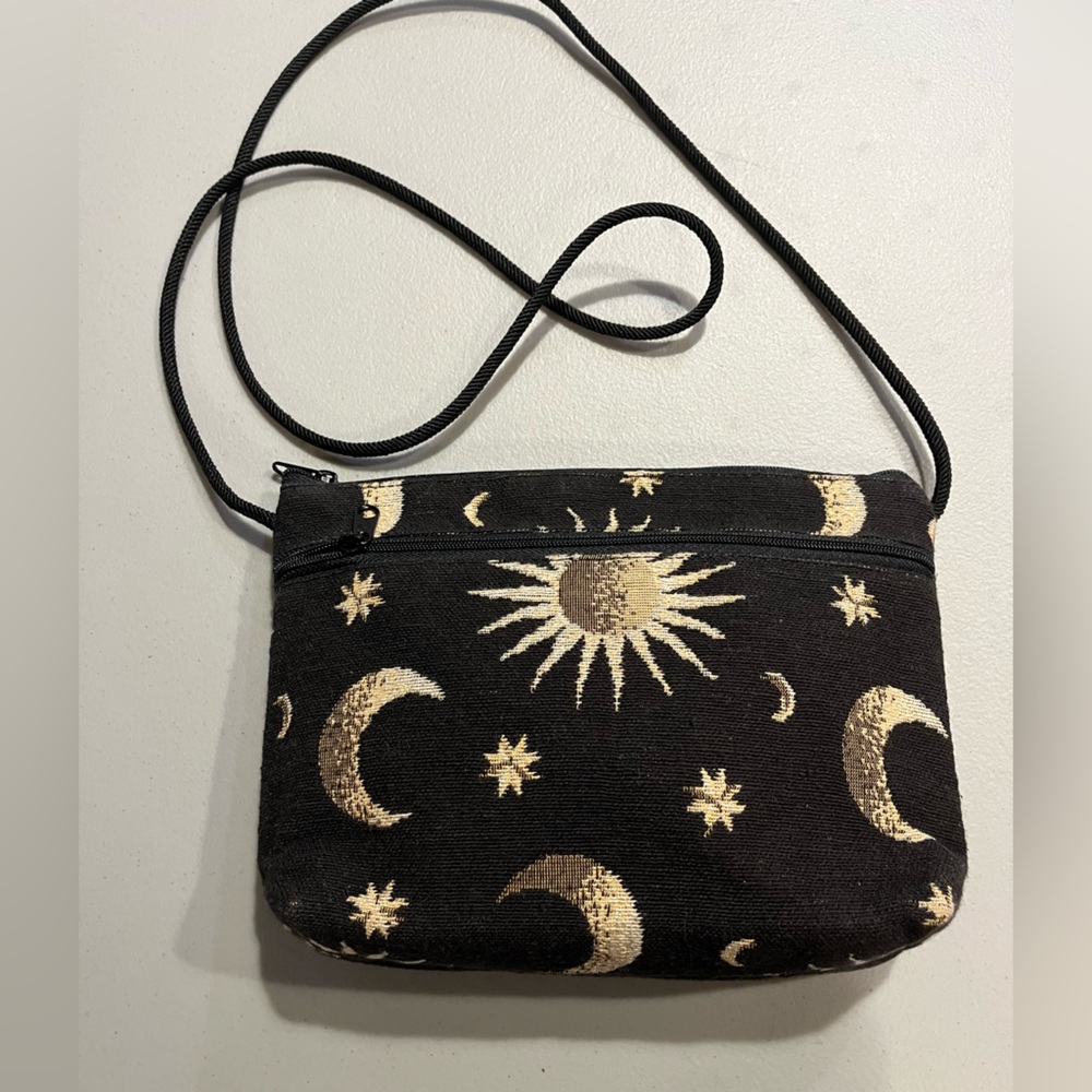 Black and Gold Celestial Pattern Crossbody Bag by Danny K, Beverly Hills, CA
